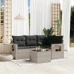 Set de sofás jardín y cojines 5 pzas ratán sintético gris claro