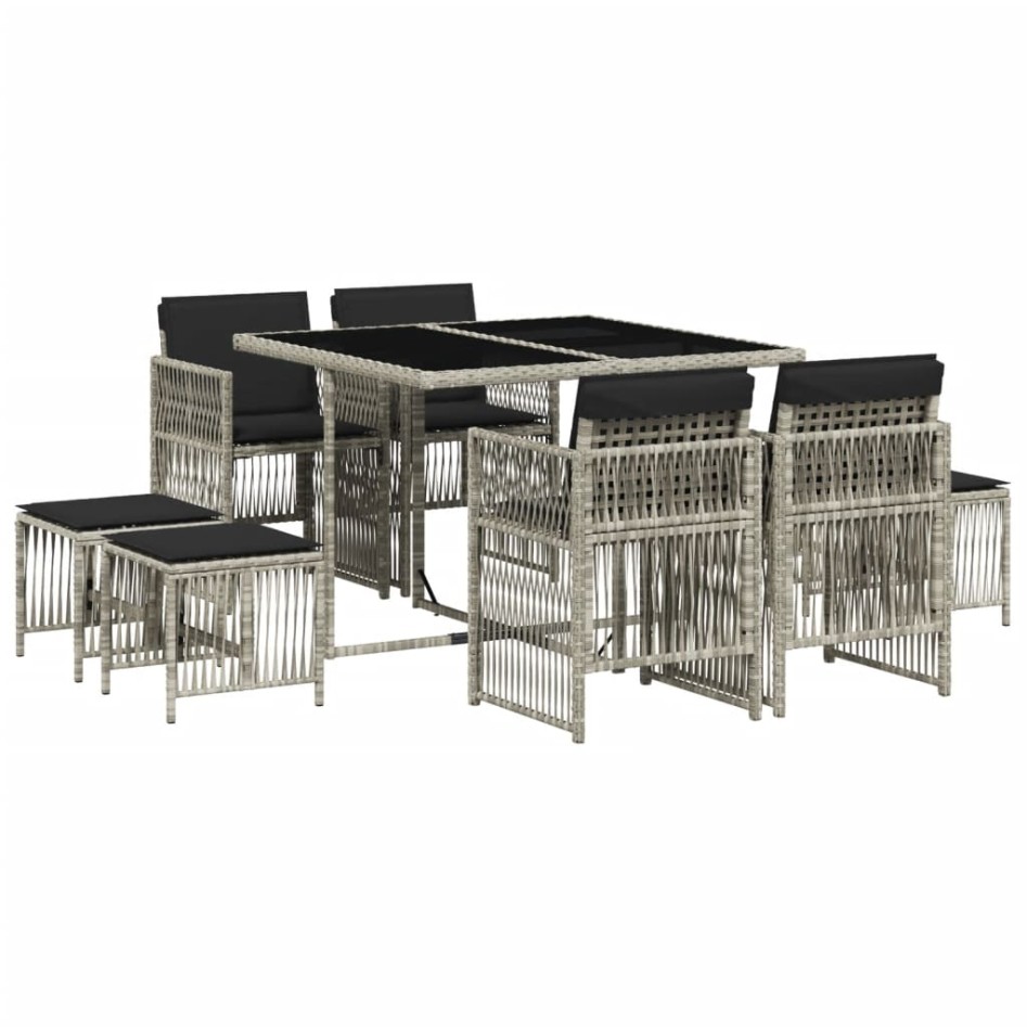 Set comedor de jardín 9 pzas cojines ratán sintético gris