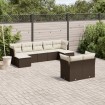 Set de sofás de jardín 9 pzas y cojines ratán sintético marrón