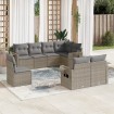 Set de sofás de jardín 8 pzas y cojines ratán sintético gris