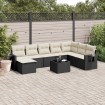 Set de sofás de jardín 8 piezas y cojines ratán sintético negro