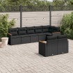Set de sofás de jardín 8 piezas y cojines ratán sintético negro