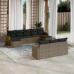Set de sofás de jardín 10 pzas con cojines ratán sintético gris