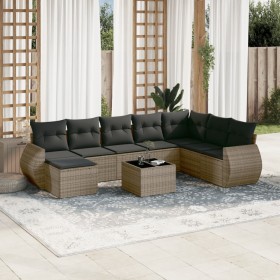 Set de muebles de jardín 9 pzas y cojines ratán sintético