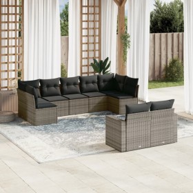 Set de muebles de jardín 9 pzas y cojines ratán sintético
