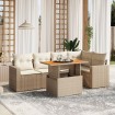 Juego de sofás jardín con cojines 6 pzas ratán sintético beige