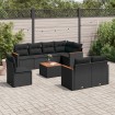 Set de sofás de jardín 8 piezas y cojines ratán sintético negro