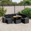 Set de sofás de jardín 8 piezas y cojines ratán sintético negro