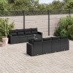 Set de sofás de jardín 8 piezas y cojines ratán sintético negro