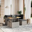 Set de muebles de jardín 6 pzas y cojines ratán sintético gris