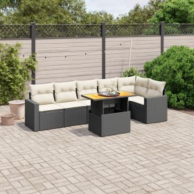 Set de comedor de jardín 7 pzas y cojines ratán sintético