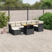 Set de sofás de jardín 8 piezas y cojines ratán sintético negro