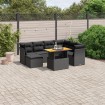 Set de sofás de jardín 8 piezas y cojines ratán sintético negro