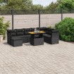 Set de sofás de jardín 8 piezas y cojines ratán sintético negro