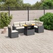 Set de comedor de jardín 7 pzas y cojines ratán sintético negro