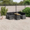 Set de sofás de jardín 8 piezas y cojines ratán sintético negro