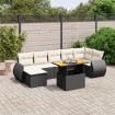 Set de sofás de jardín 8 piezas y cojines ratán sintético negro