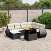 Set de sofás de jardín 8 piezas y cojines ratán sintético negro