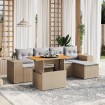 Juego de sofás jardín con cojines 6 pzas ratán sintético beige
