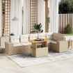 Set sofás de jardín 7 piezas y cojines ratán sintético beige
