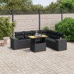 Set de comedor de jardín 7 pzas y cojines ratán sintético negro