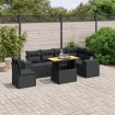 Set de comedor de jardín 7 pzas y cojines ratán sintético negro