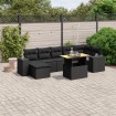 Set de sofás de jardín 8 piezas y cojines ratán sintético negro