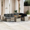 Set de muebles de jardín 9 pzas y cojines ratán sintético gris