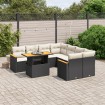 Set de sofás de jardín 8 piezas y cojines ratán sintético negro