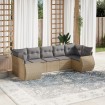 Set sofás de jardín 7 piezas y cojines ratán sintético beige
