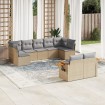 Set de sofás de jardín 9 pzas con cojines ratán sintético beige