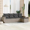 Set de sofás jardín y cojines 5 pzas ratán sintético gris claro