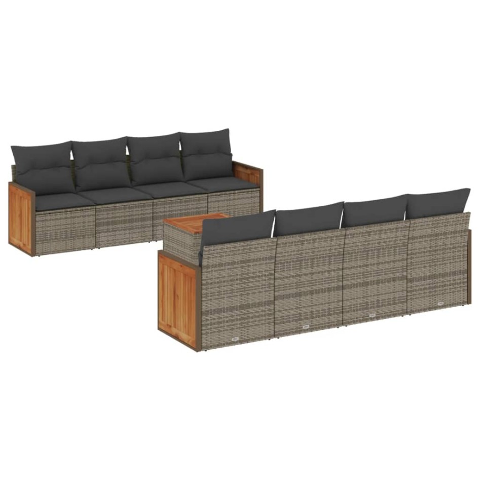 Set de muebles de jardín 9 pzas y cojines ratán sintético