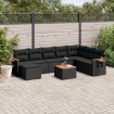 Set de sofás de jardín 8 piezas y cojines ratán sintético negro