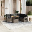 Set de sofás de jardín 7 piezas con cojines ratán PE gris