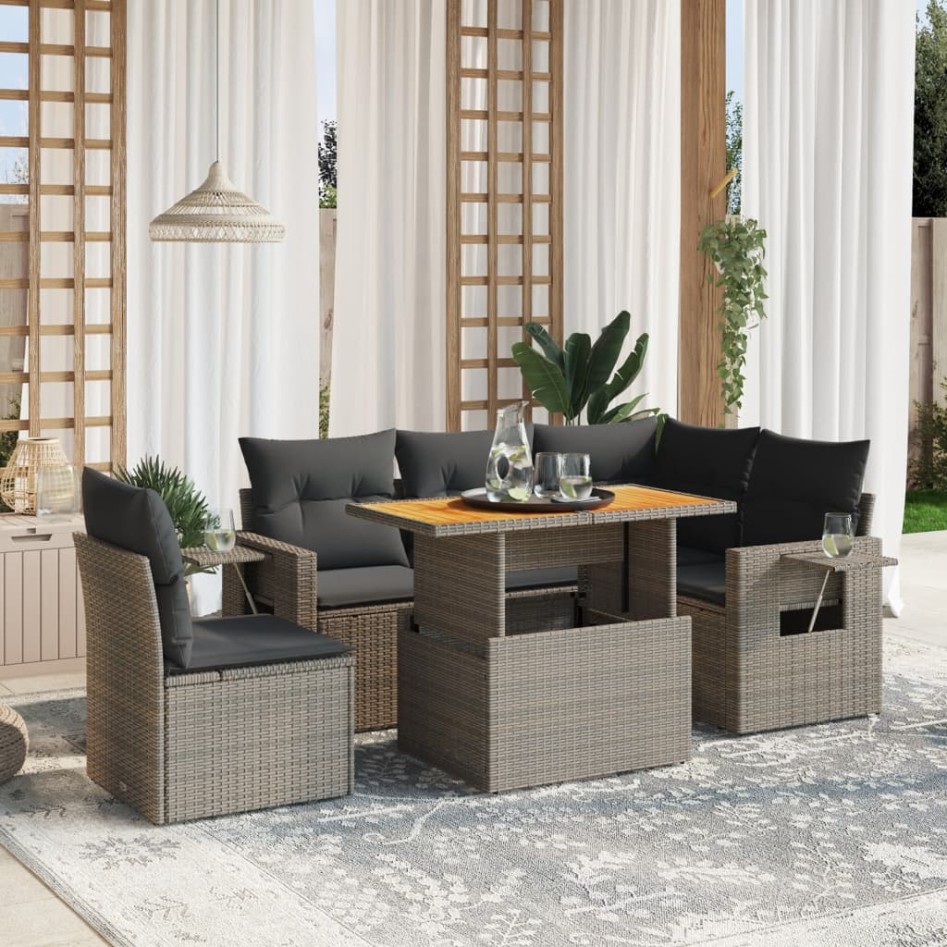 Set de muebles de jardín 6 pzas y cojines ratán sintético