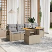 Juego de sofás jardín con cojines 5 pzas ratán sintético beige
