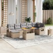 Juego de sofás de jardín con cojines beige 8 pzas ratán PE