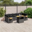 Set de sofás de jardín 8 piezas y cojines ratán sintético negro