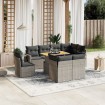 Set de muebles de jardín 9 pzas y cojines ratán sintético gris