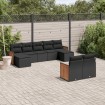 Set de sofás de jardín 8 piezas y cojines ratán sintético negro