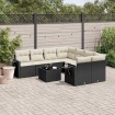 Set de sofás de jardín 8 piezas y cojines ratán sintético negro