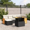 Set de comedor de jardín 7 pzas y cojines ratán sintético negro