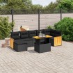 Set de sofás de jardín 8 piezas y cojines ratán sintético negro