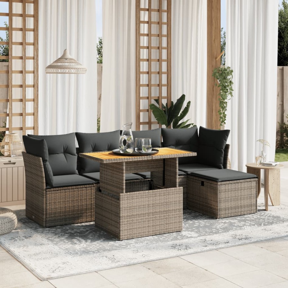 Set de muebles de jardín 6 pzas y cojines ratán sintético