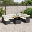 Set de sofás de jardín 8 piezas y cojines ratán sintético negro