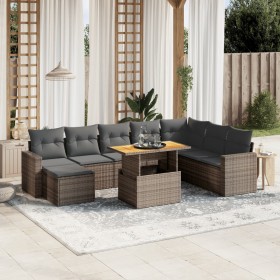 Set de muebles de jardín 9 pzas y cojines ratán sintético