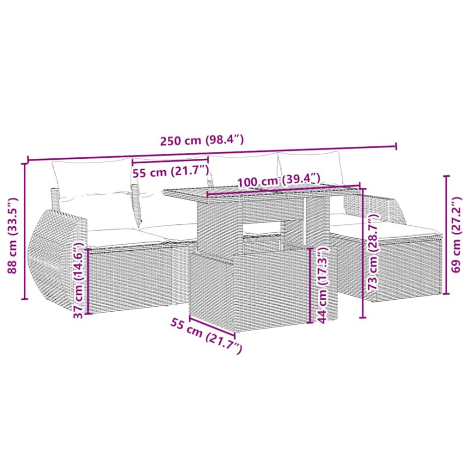 Juego de sofás jardín con cojines 6 pzas ratán sintético