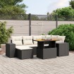 Set de comedor de jardín 7 pzas y cojines ratán sintético negro