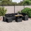 Set de sofás de jardín 8 piezas y cojines ratán sintético negro